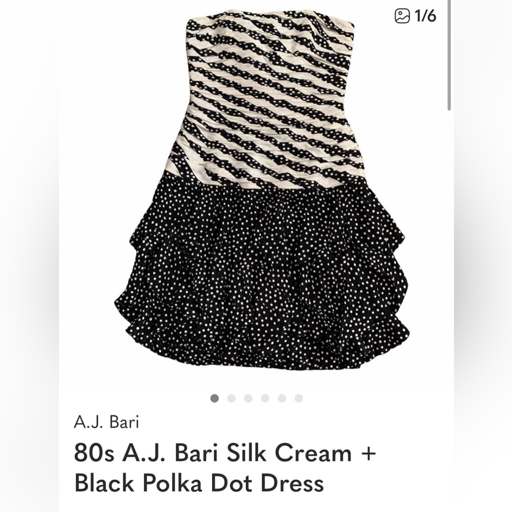 80s A.J. Bari Silk Cream + Black Polka Dot Dress